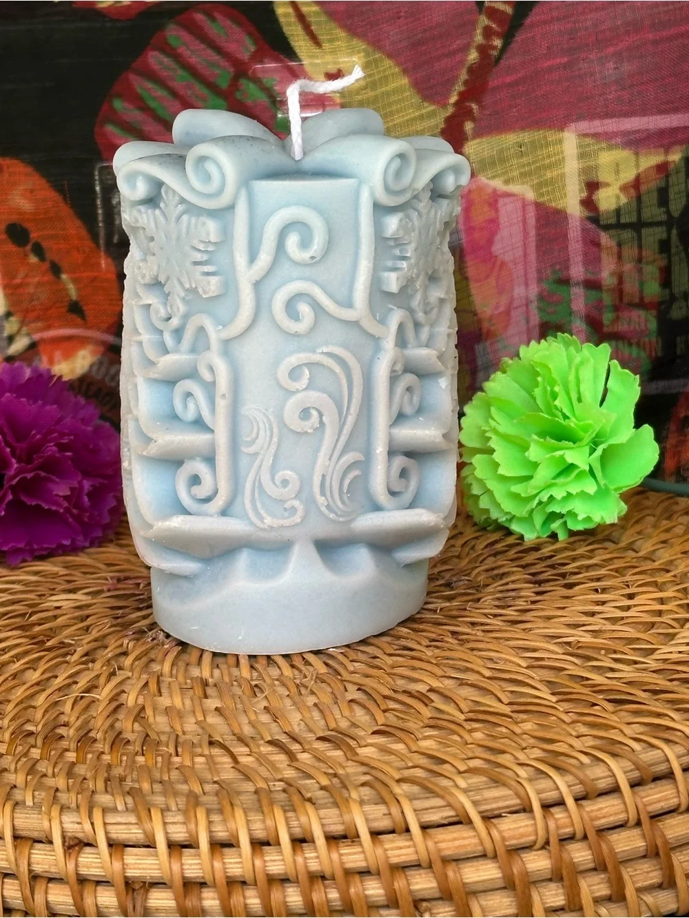 Icy Blue Christmas Tree Pillar Candle